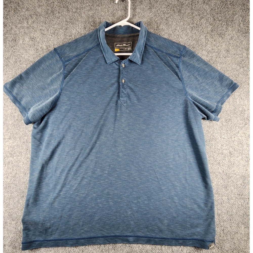 Eddie Bauer Mens Blue Slub Knit Raglan Short Sleeve Polo Shirt Size 2XL XXL